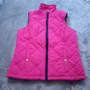 Lauren Ralph Lauren Vest Womens Bright Small Pink Quilted Full Zip Preppy Spring